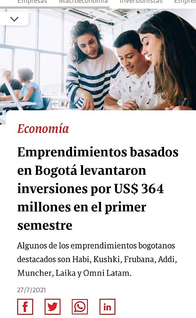 Emprendimientos basados en Bogot levantaron inversiones por US$ 364 millones en el primer semestre